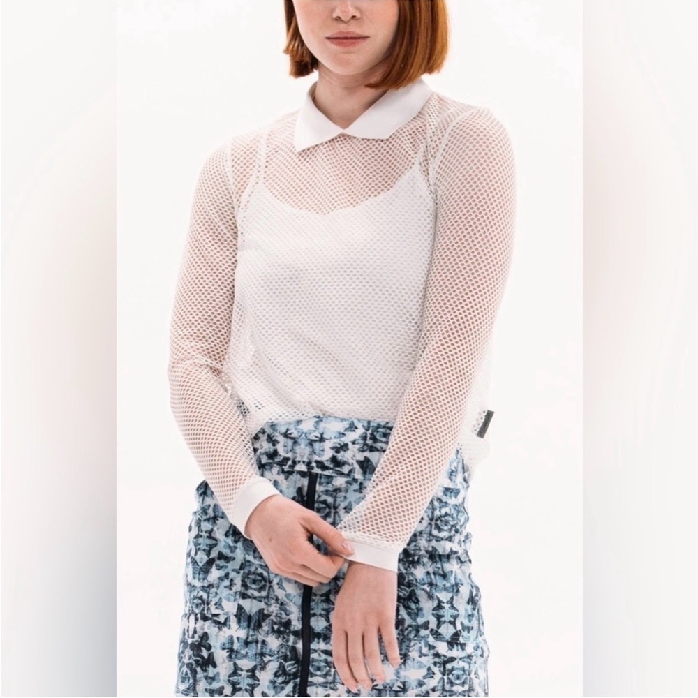 Women’s FORAY White Mesh Long-Sleeve Polo Top